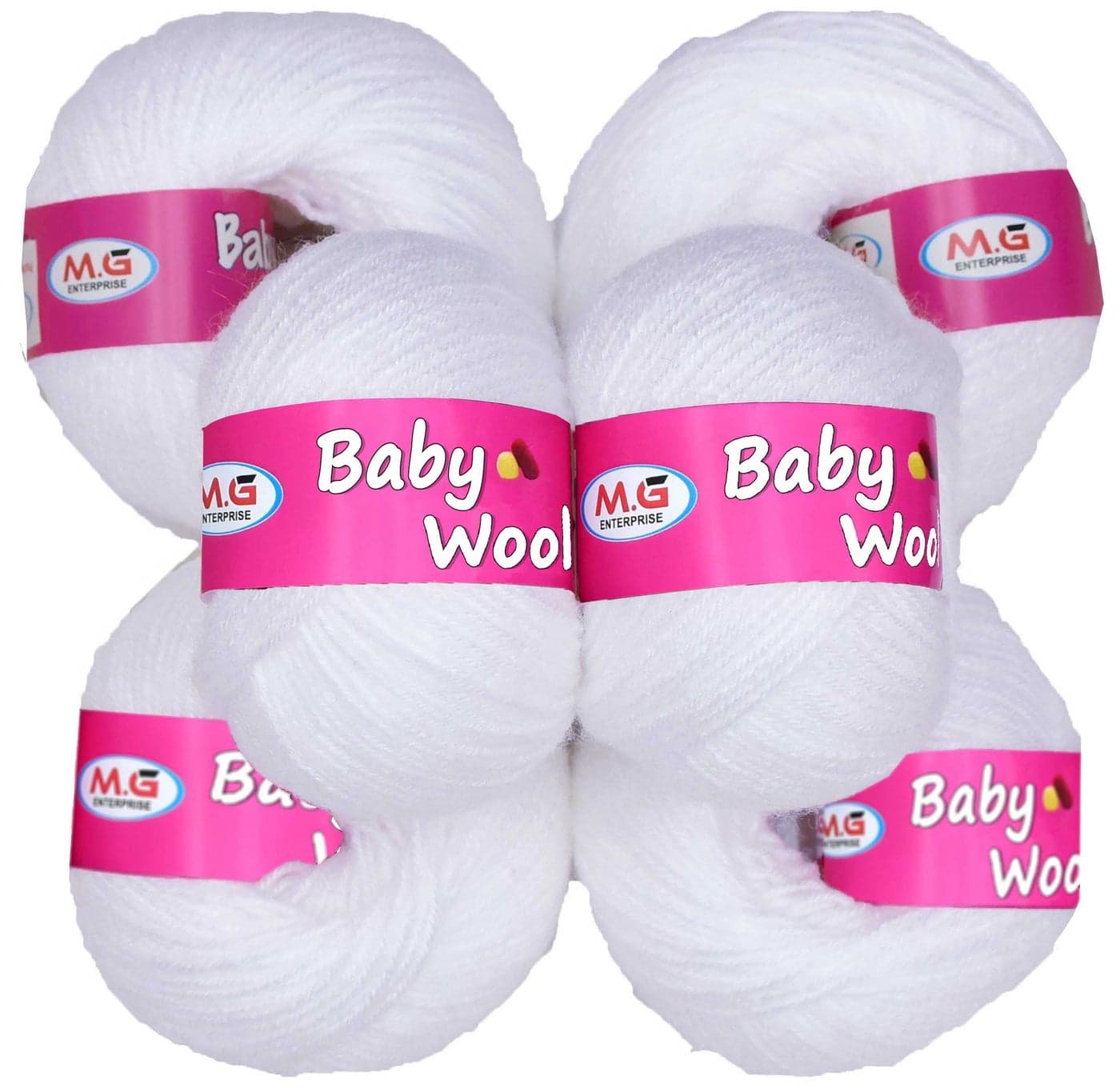 M.G ENTERPRISE Baby Wool for Knitting — White (Pack of 8) | 100% Soft 4 ply Acrylic Wool | Art & Craft | Fingering Crochet Hook Yarn | Needle Thread for Crafting | 25g Each