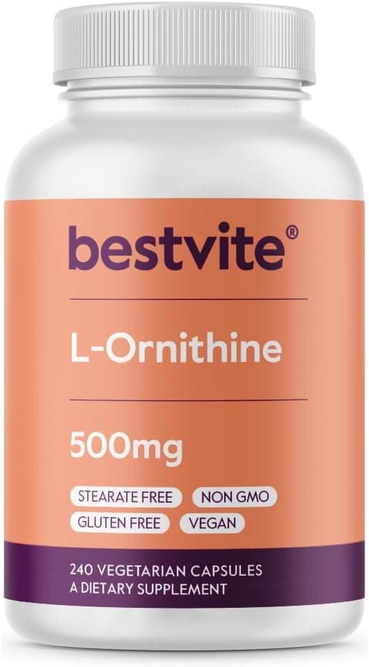 BESTVITE LOrnithine 500mg 240 Vegetarian Capsules No Stearates No Fillers Vegan Non GMO Gluten Free