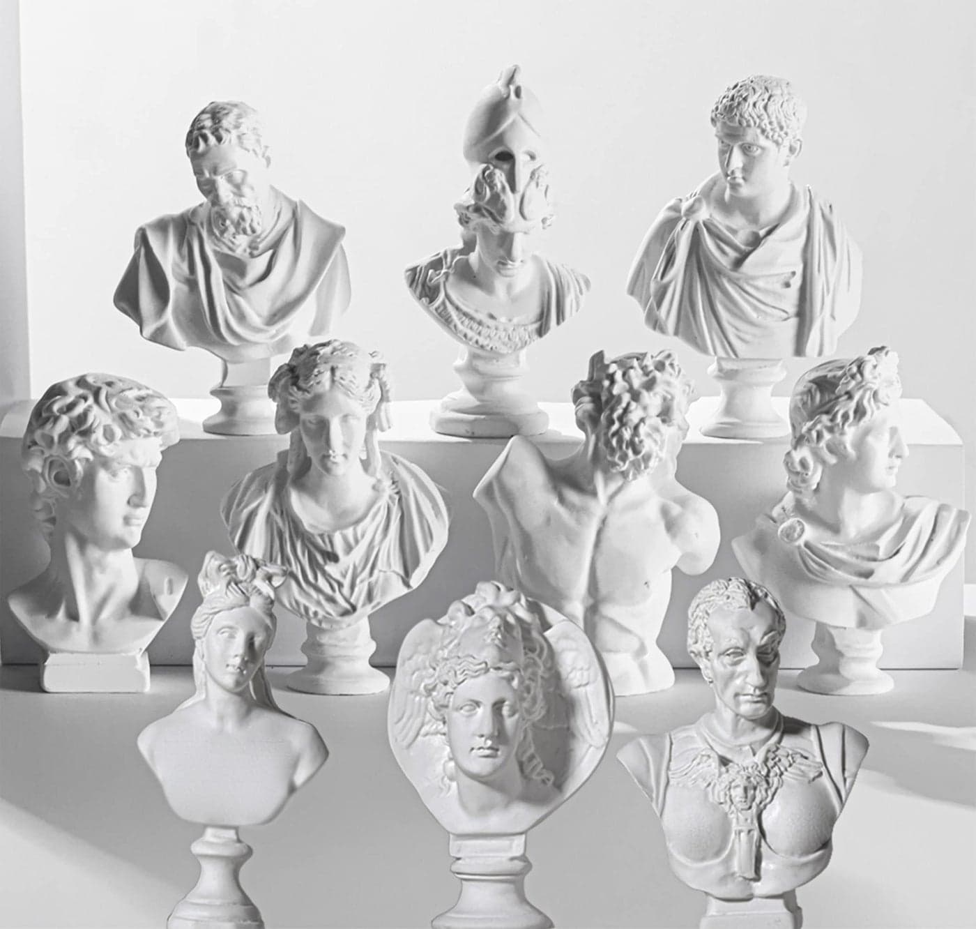 LAGOM HOUSE Greek Bust Statue and Sculptures Set of 10 PCS Greek Bust Statue Decor Roman Resin Mini Greek Mythology Figurine Greek God Bust Small for DecorGiftsDrawing