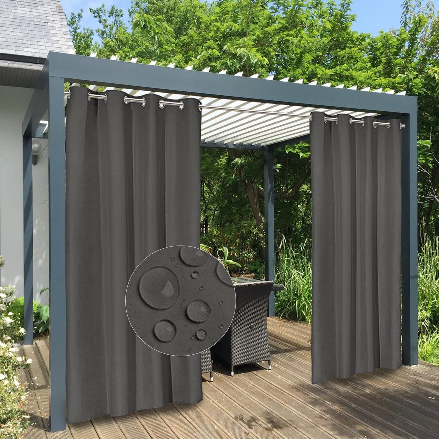 EasyGoing 100 Waterproof Outdoor Curtains Windproof Weatherproof Porch Curtains Premium Thick Outdoor Privacy Grommet Top Panels for Patio Gazebo and Pergola 2 Panels 54x84 inch Dark Grey