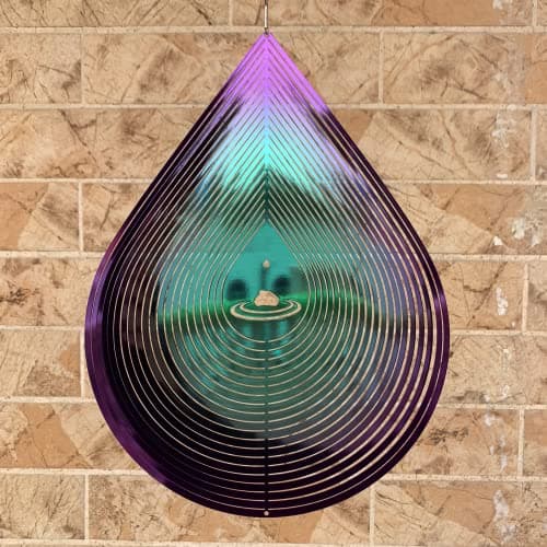 Wind Spinner Garden Indoor Outdoor Decor 3D Stainless Steel Metal Hanging Decorations Water Droplets Shape Wind Sculptures Spinners 12inchGreenPurpleGifts for Women Mom Dad Friend
