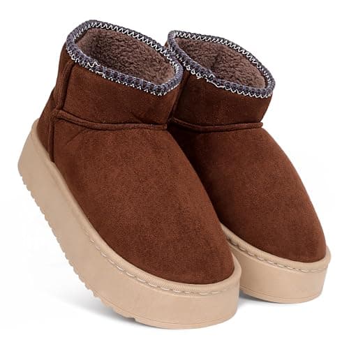 CASSIEY Comfortable Indoor/Outdoor Winter Snow Boot |Womens Slip on Shoes |Girls Winter Fur Shoes- Coffee