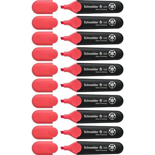 Schneider Job Highlighter Chisel Tip 1 5 mm Black Barrel Coral Ink Box of 10 Highlighters 1502