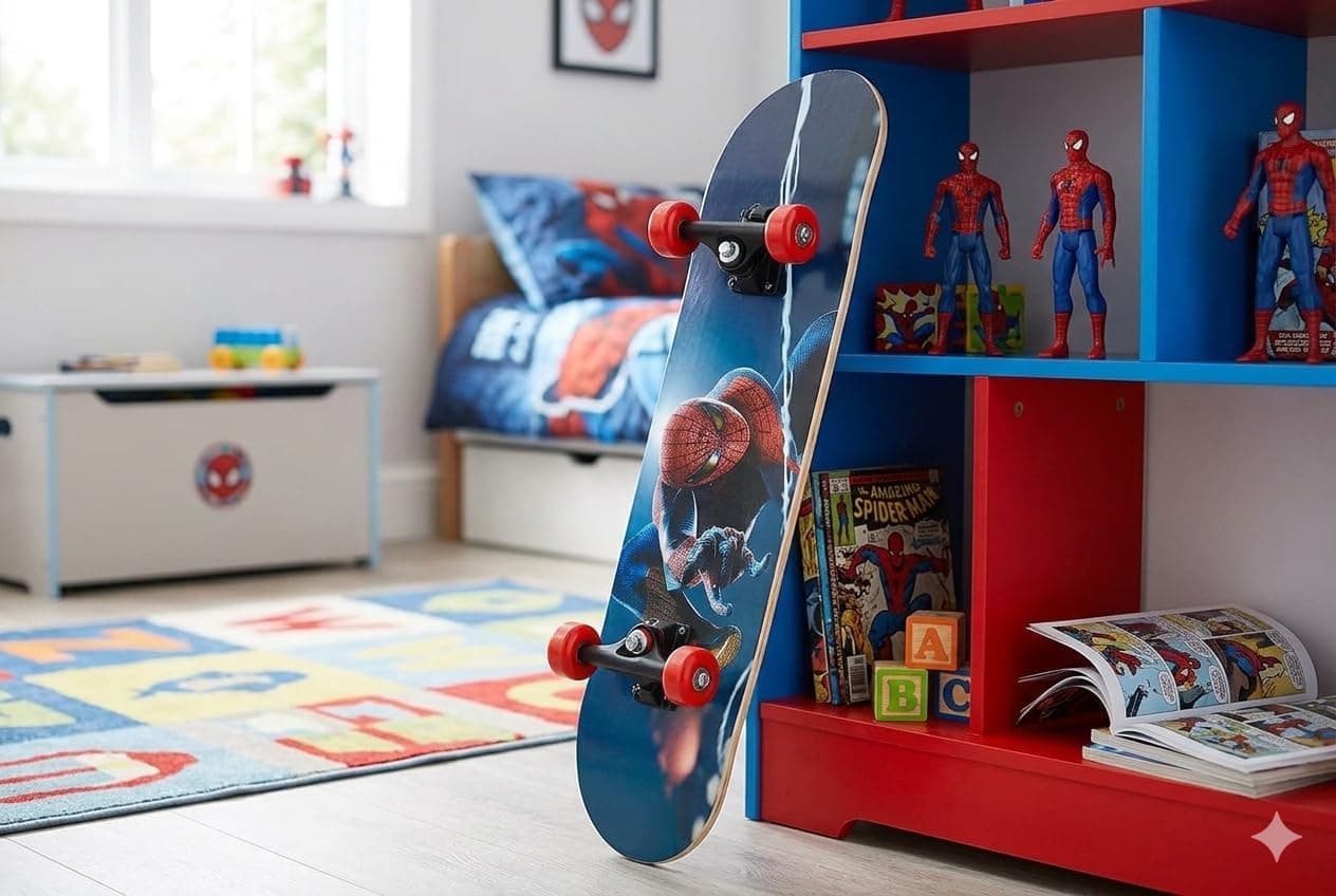 BABA FAB Portable Handheld Lightweight Skateboard 24" Light Flashing 4 Wheels Mini Cruiser Skateboard, Beginners Longboard Suitable for Kids, Age (5-9 Years) (Spider Man Print)