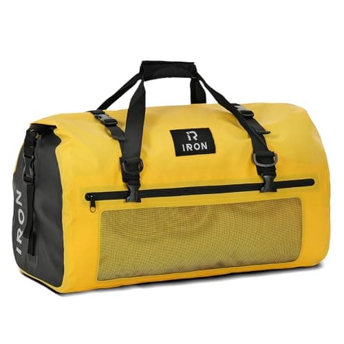 BORLENI Waterproof Motorcycle Dry Duffel Bag Luggage Tail Bag with Large Storage Space,Roll Top Closure, Shoulder Straps, Inner Pocket and Mesh Pocket for Motorcycling Travel Camping(Yellow,70L)