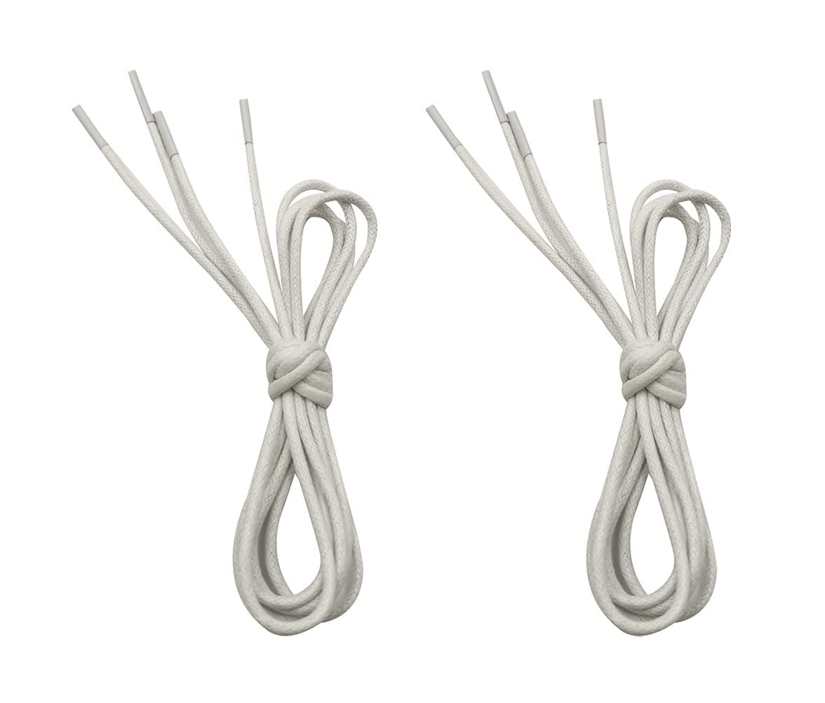 VSUDO Waxed Round 24" White Dress Shoe Laces for Men, 1/8" Thin Formal Business Oxford Shoe Strings, Dress Shoelaces for Men (2 Pairs-White-060CM)