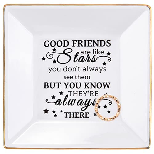 Friend Gifts for Women - Ceramic Ring Trinket Dish Jewelry Tray - Birthday for Her Best Friends Female - Friendship Gifts for Women Friends - Good Friends are Like Stars Gift