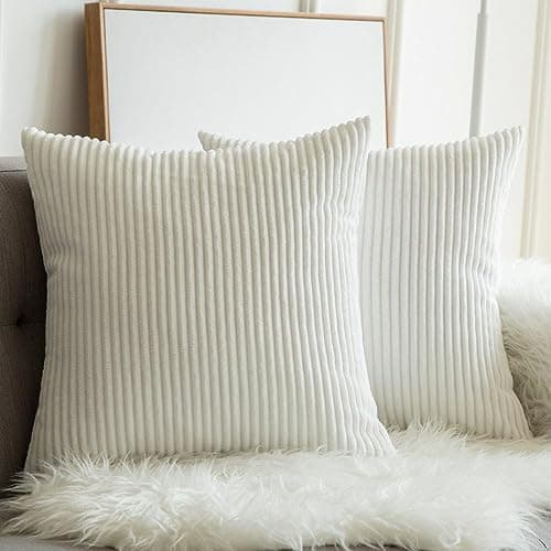 Guffaw / Corduroy/Stripped/Luxury Cushion Covers Large Size 20"X20" Inches (White, 2), 240 TC