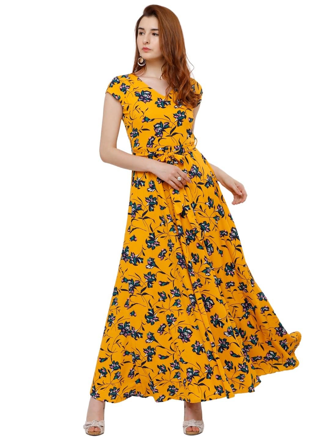 Tokyo Talkies Women Yellow Printed Maxi Dress
