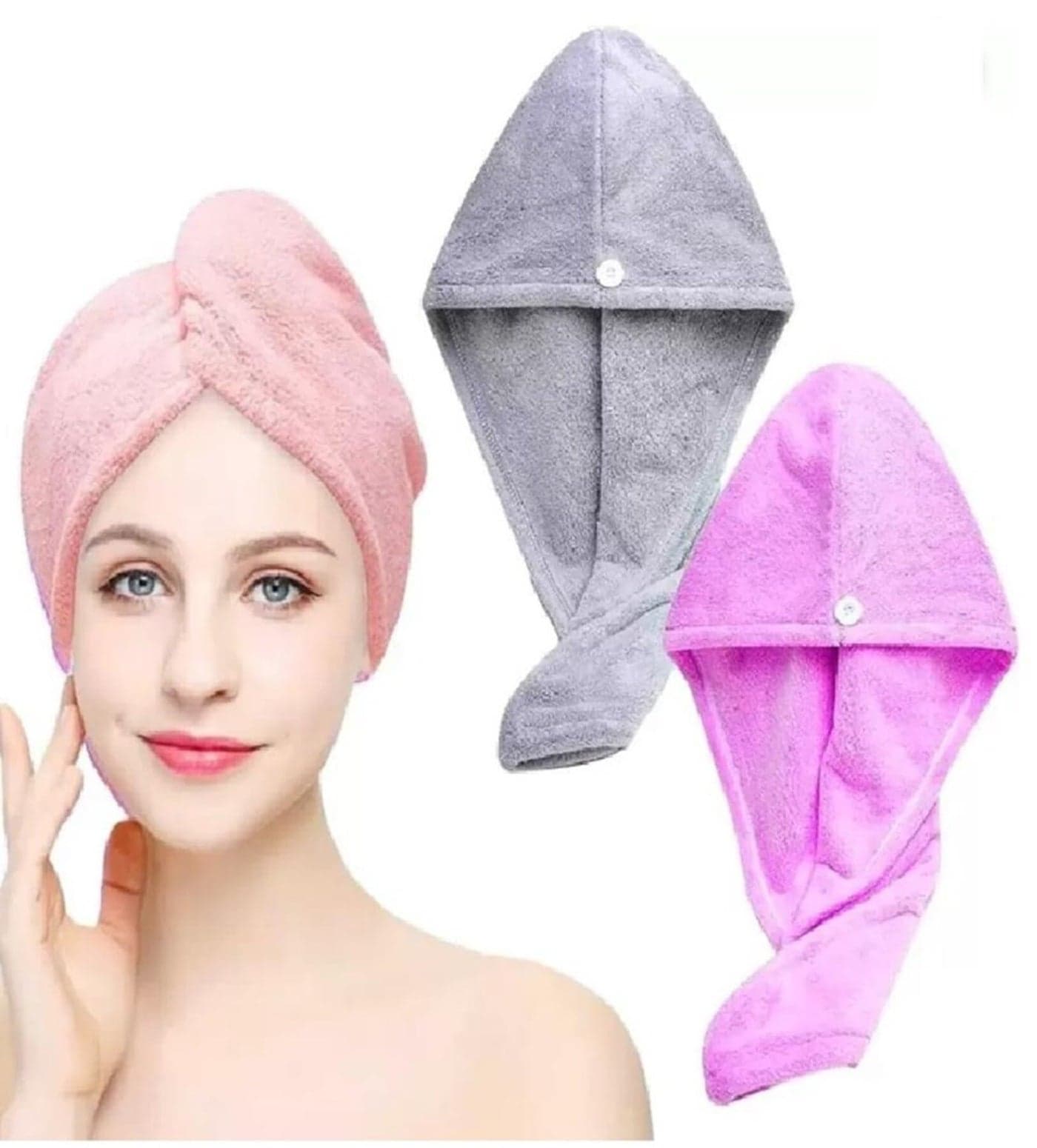Outlay Home Hair Towel Wrap Absorbent Towel Hair-Drying Bathrobe Magic Hair Warp Towel Turban Super Quick-Drying Microfiber Bathing Cap for Girls and Women (Multicolor) - 1 Piece