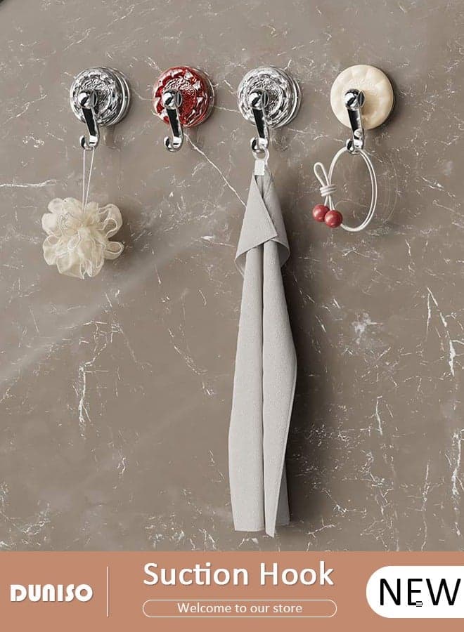 4pcs Powerful Suction Hook, Heavy Duty Suction Cup Hooks, Drill-Free Waterproof Shower Suction Hanger and Towel Hook, Removeable and Reusable Suction Cup for Window Glass Door Kitchen Bathroom