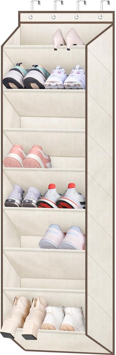 SLEEPING LAMB Over The Door Shoe Organizer for Closet with Large Deep Pockets Narrow Shoe Rack for Door Hanging Boots Storage Beige