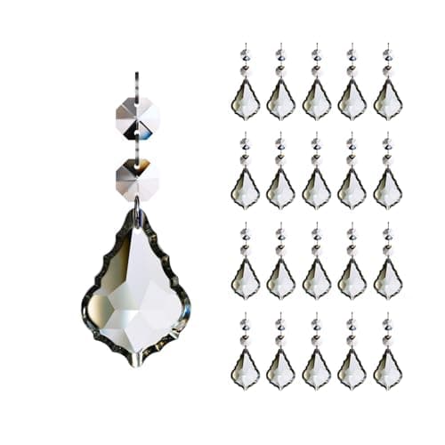 20pcs Crystal Chandelier Maple Leaf Prism Pendant Parts, 50mm Hanging Crystals Beads for Chandelier Wedding Decoration Clear