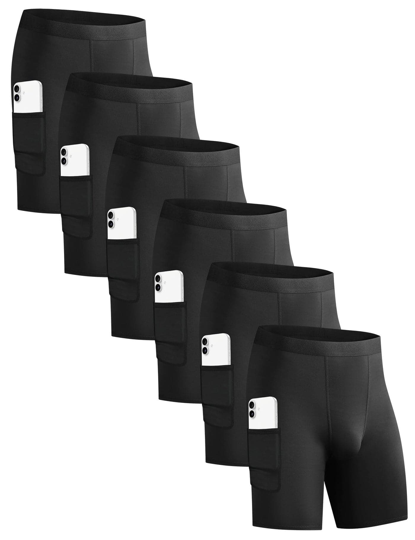 HovSiyla 6 Pack Compression Shorts with Pocket Men Sports Workout Performance Athletic Running Underwear Shorts Spandex 6 Black XX-Large