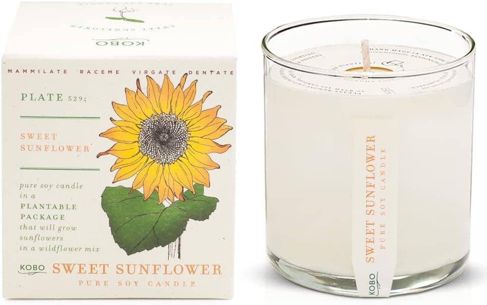 KOBO Sweet Sunflower Candle with Plantable Box (9 oz) | Plant The Box Collection, 100% Pure Soy Wax Candles | Hand-Poured in USA | Long Lasting 60 Hour Burning Candles | Scented Candles for Home