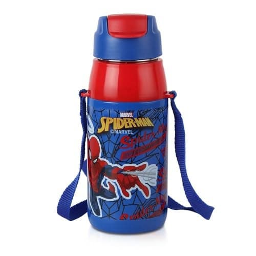 CELLO Puro Steel-X Hydra Kid 400 Inner Steel Insulated Water Bottle 400ml, Blue | Spiderman Print | ISI Certified, Leakproof | Easy to Carry with Loop | Insulated Cold Water Bottle for School, Picnic