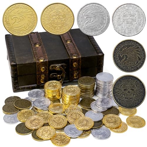 ACTIONDRAKE Metal Pirate Coins 100 Pieces Lots of Toys Gold Coins for BoardDND Props Accessories Treasures and Treasure chests Fantasy Dragon Coinsfor RPG Tablelap