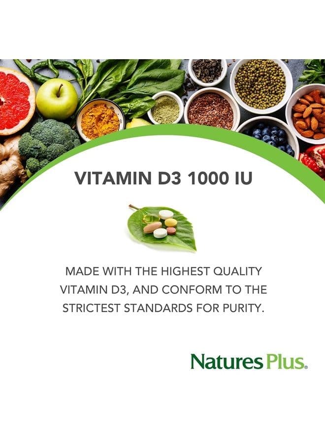 NaturesPlus Vitamin D3 (Cholecalciferol) - 1000 iu, 180 Softgels - Nutritional Support for Healthy Bones & Immune System Support - Bioavailable Active Form - Gluten-Free - 180 Servings