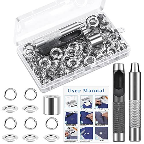 120 Sets Grommet Tool Kit 12.7mm, Cridoz Grommet Eyelets Kit with Setting Tools and Storage Box for Fabric, Tarps, Curtains