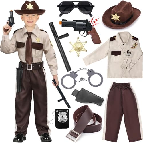 Latocos Kids Police Officer Costume Western Sheriff Cowboy Uniform Role Play with Accessories Halloween Costumes Boys Girls