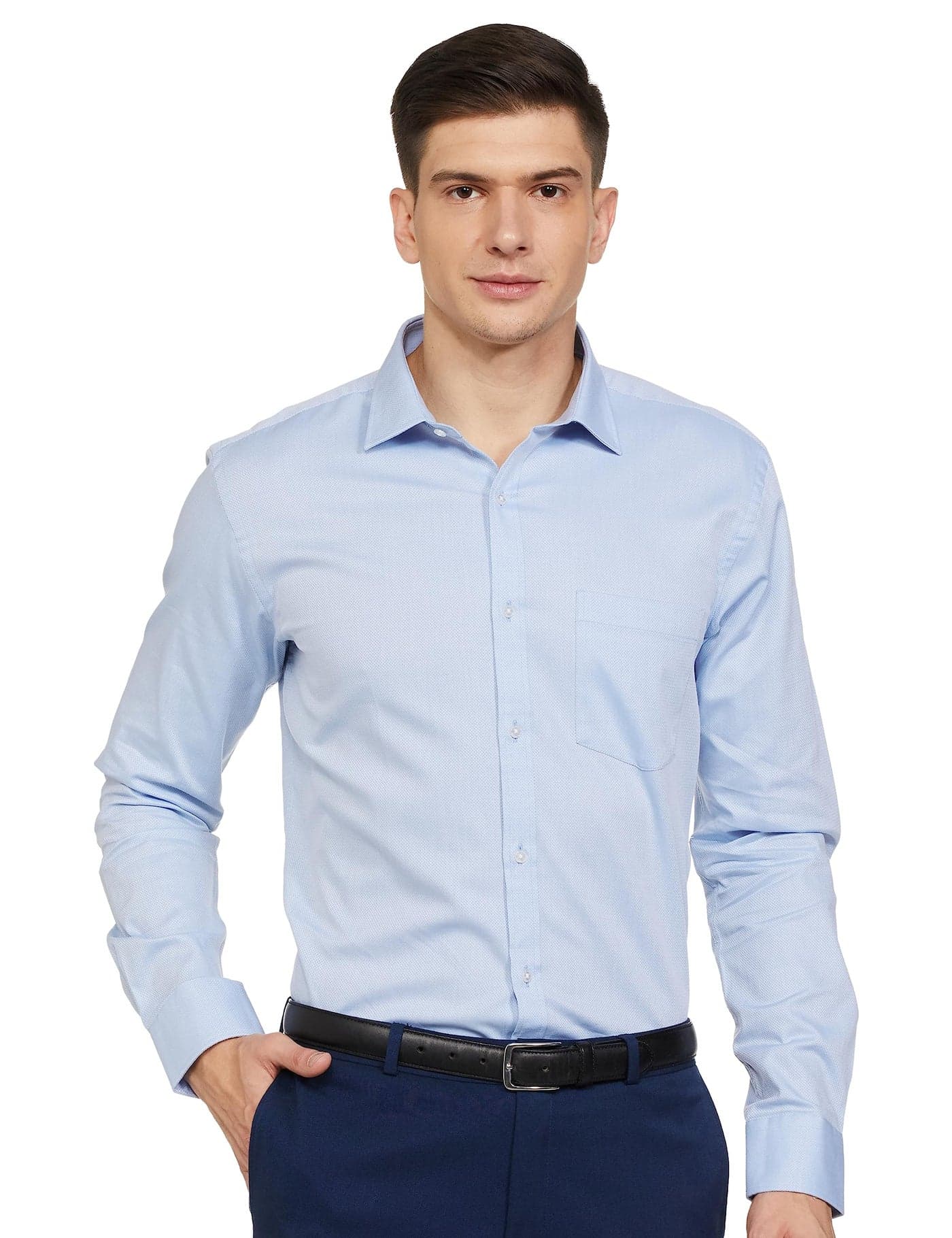 Park Avenue Men's Cotton Structure Slim Fit Shirt (PMSX17136-B4_Medium Blue 39)