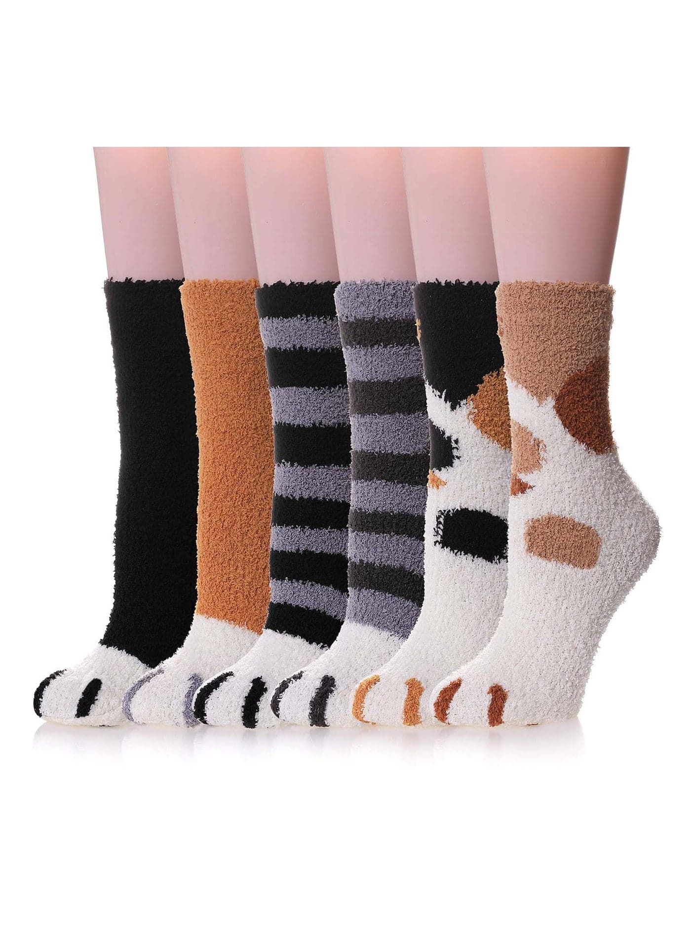 Women Warm Super Soft Socks, Animal Designe Microfiber Slipper Socks, Casual Home Sleeping Fuzzy Cozy Sock, Cozy Slipper Cute Cat Claw Soft for Womens Indoor Warm Fuzzy Sleeping Socks 6 Pairs