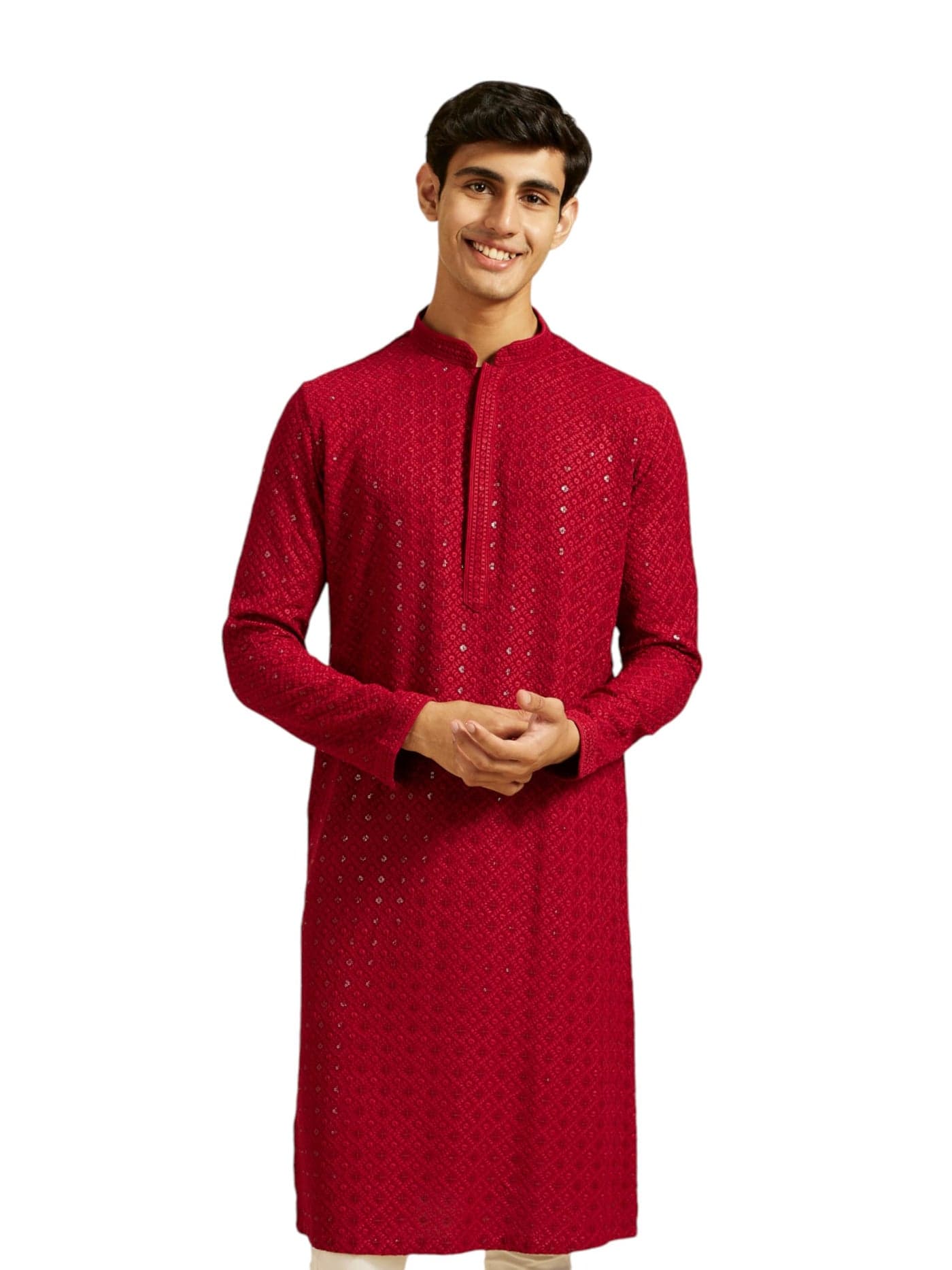 DIWAS BY MANYAVAR Men's Viscose Embroidery|Sequin Work Kurta (Maroon,XXXL)