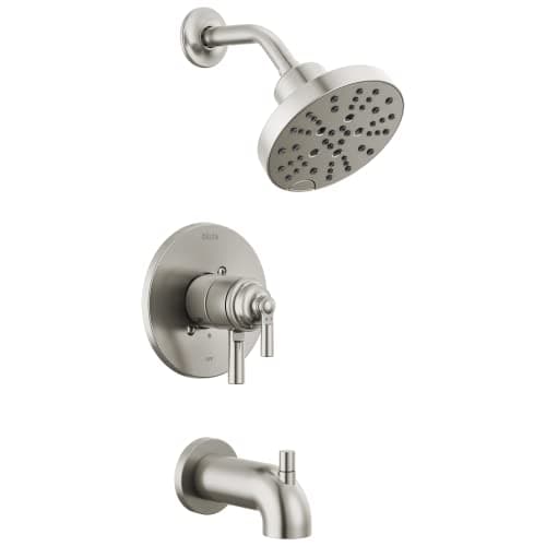Delta Faucet Saylor 17 Series Brushed Nickel Tub and Shower Faucet Combo with H2Okinetic Shower Head Shower Trim Kit Bathtub Faucet Set Shower Tub Faucet Stainless T17435SS Valve Not Included