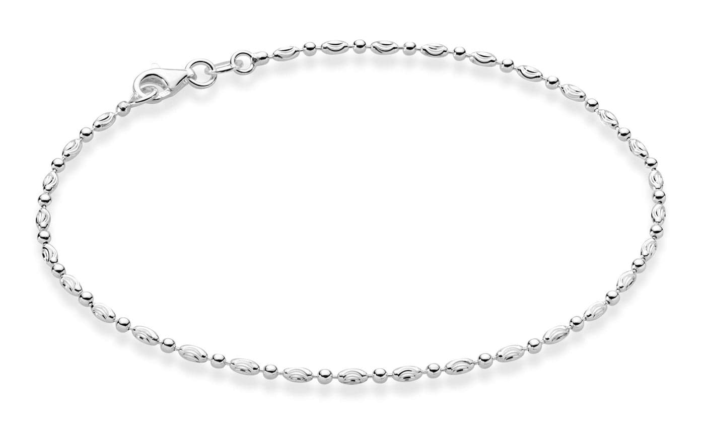 Miabella 925 Sterling Silver Diamond-Cut Oval and Round Bead Ball Chain Anklet Ankle Bracelet for Women, Made in Italy (sterling-silver, Length 10 Inches)