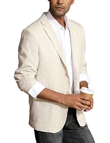 PJ PAUL JONES Mens Casual Slim Fit Jackets Single Breasted Linen Business Jackets Khaki, XX-Large