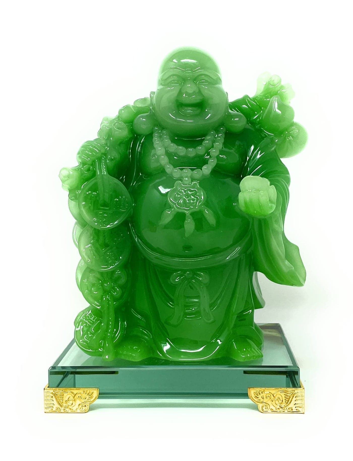 HOULU 8 inch Laughing Buddha Statue for Home Decor Green Lucky Happy Buddha Figurine Indoor Buddha Decoration for Good Luck