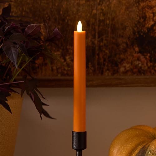 Luminara Taper 1 x 95 AA Battery Wax Flameless Candle wTimer Remote Available Russet Orange Flickering White LED Light Flame Home Decor for Halloween Fall Indoor Candlestick Decoration