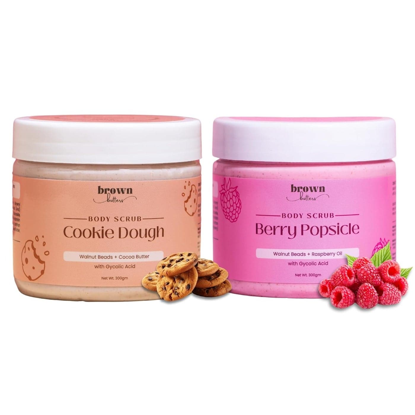 Brown Butters Scrub Duo for Radiance Combo Berry Popsicle and Cookie Dough Exfoliating Body Scrubs Tan Removal and Brightening Support SulphateFree 600gm