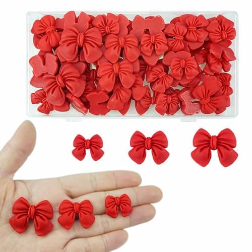 SaktopDeco 60 PCS Red Resin Bows with Flat Back Bow Resin Charms Bulk Embellishments for Crafts Scrapbooking Accessories