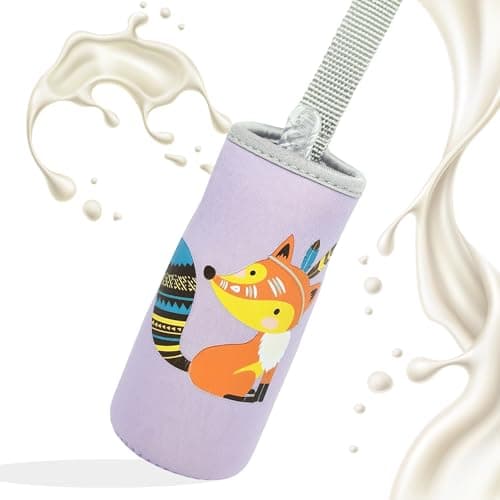 THE LITTLE LOOKERS Cute Animated Patterned Soft Stretchable Baby Feeding Bottle Cover with Easy to Hold Strap for 120ml, 150ml, 240ml (Fox, Pack of 1)