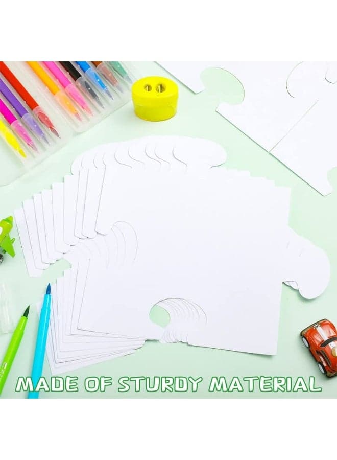 Glenmal 100 Pcs Large White Blank Puzzle Pieces Oversize White Blank Papers Puzzle Pieces Giant Puzzle Piece for Adult to Draw and Write and Makes Huge Art Display