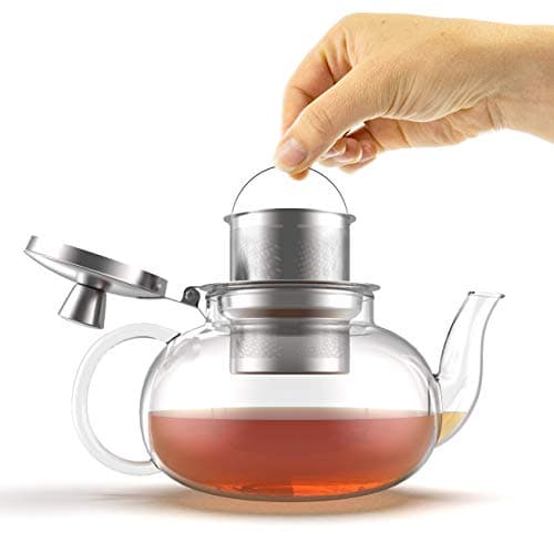 Verre Collection Glass Teapot Stovetop Compatible Kettle with Stainless Steel Removable Infuser, Loose Leaf Tea, Stovetop Safe Tea Pot and Strainer (27 Ounce)