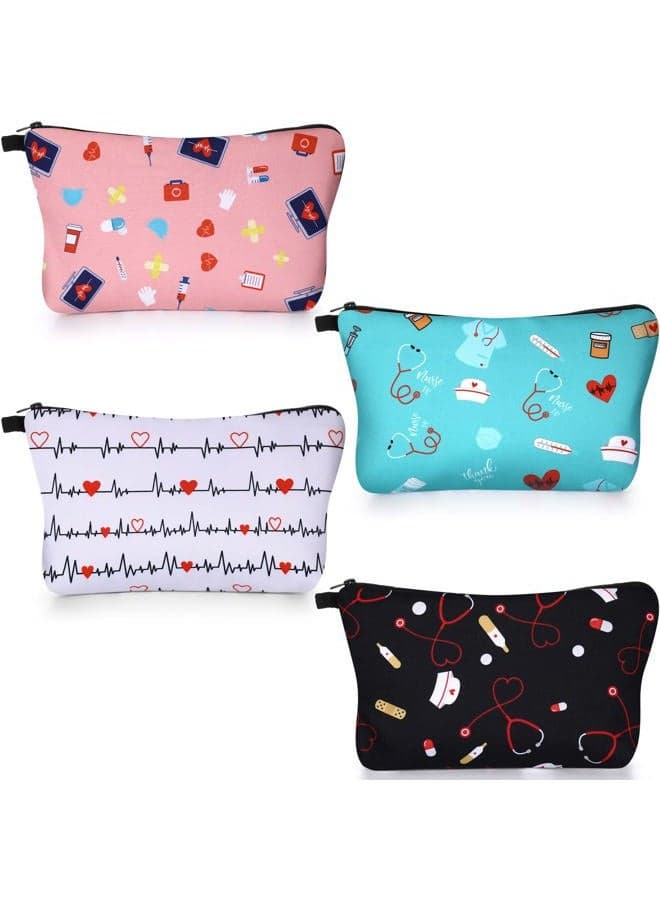 4 Pieces Nurses Cosmetic Bag Funny Makeup Bags Nurse Gift Makeup Bags Waterproof Toiletry Bag for Nurses Day Graduation Appreciation Gift Practitioner Supplies for Women(Heart)