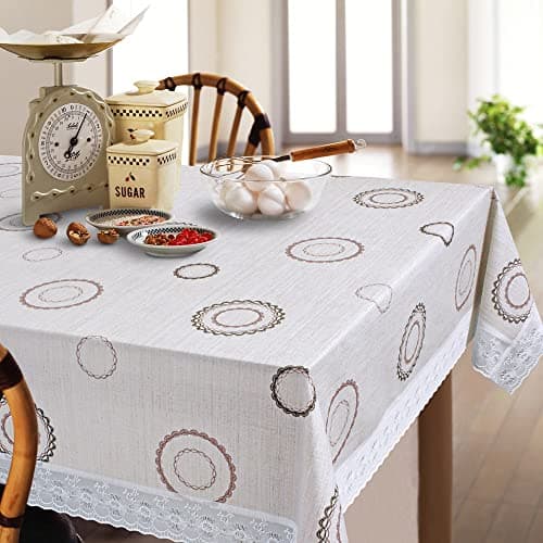 Freelance Tuscany PVC Table Cover Cloth for Centre/Center Table, Rectangle 60x36 Inches (with White Border Edge Lace) - Waterproof Plastic Coffee Table Cloth, Product of Meiwa, Japan
