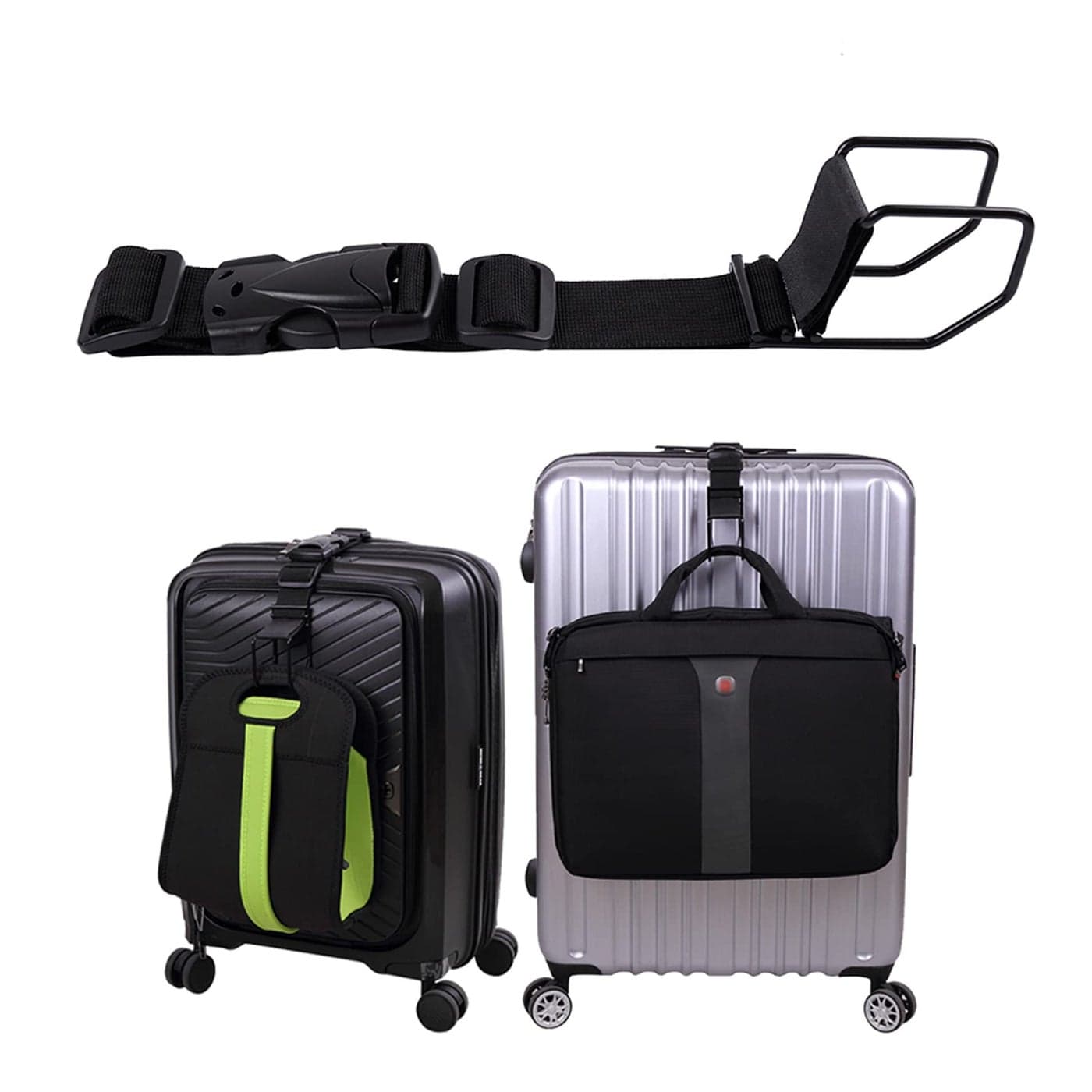 Vigorport Luggage Hook Strap,J Hook for add a Bag Luggage,Multi Adjustment Bag Strap Hook with Hands Free(Black-Large Size)