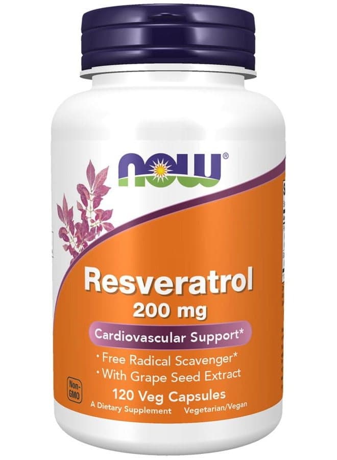 NOW Supplements, Natural Resveratrol 200 mg with Red Wine Extract, 120 Veg Capsules