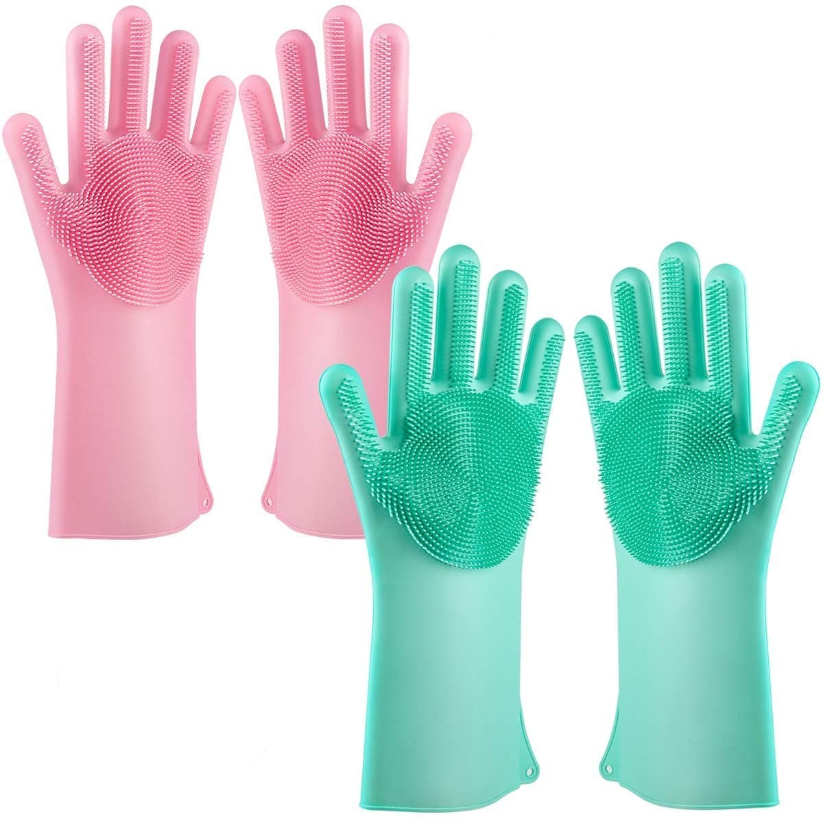 TOPHAVEN Silicone Scrubbing Gloves, Dish washing, Kitchen cleaning, Bathroom Cleaning, Car Cleaning, Pet Grooming, washing utensils for women,Men Multipurpose reusable Scrub Gloves (Multicolor,Pack of 2)