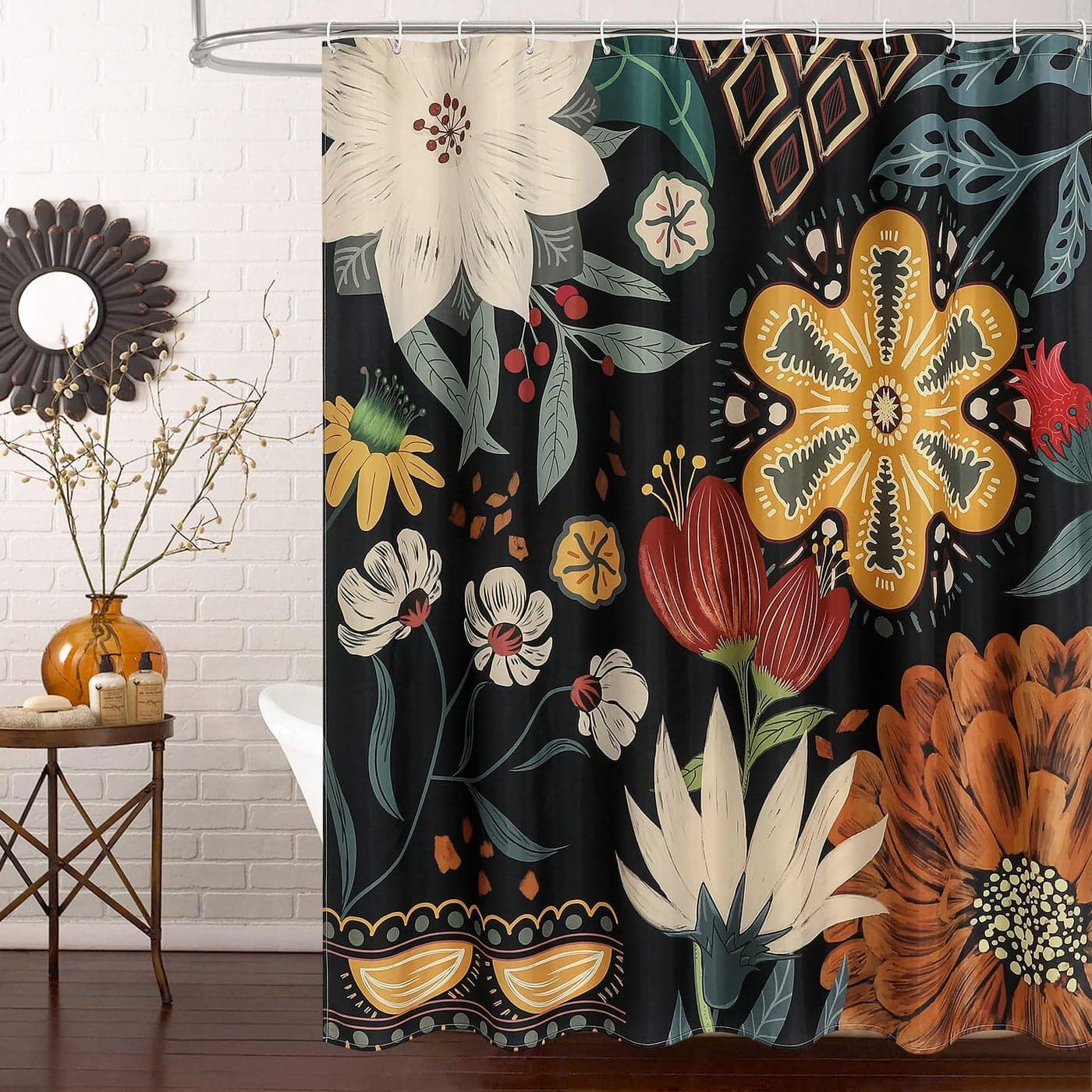 MitoVilla Boho Floral Shower Curtain Tropical Leaves Fabric Cloth Shower Curtains for Chic Elegant Bathroom Decor Modern Farmhouse Abstract Colorful Flower Shower Curtain 72x72