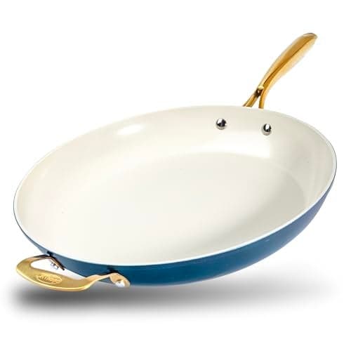 Gotham Steel 14 Inch Non Stick Frying Pans Family Sized Non Stick Skillet Large Frying Pan Nonstick Frying Pan Induction Pan Nonstick Pan for Cooking Oven Safe Skillet Dishwasher SafeCream Navy