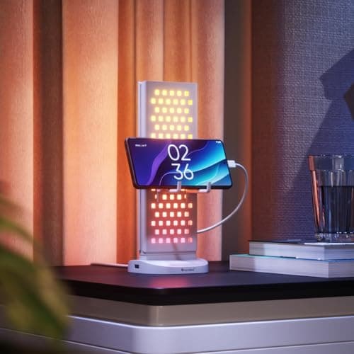 Nanoleaf Pegboard Desk Dock 3in1 Smart Table Lamp with DualSided LED Lighting USBA USBC Charging 50 Lumens 64 RGB LEDs Works with Nanoleaf Desktop App White