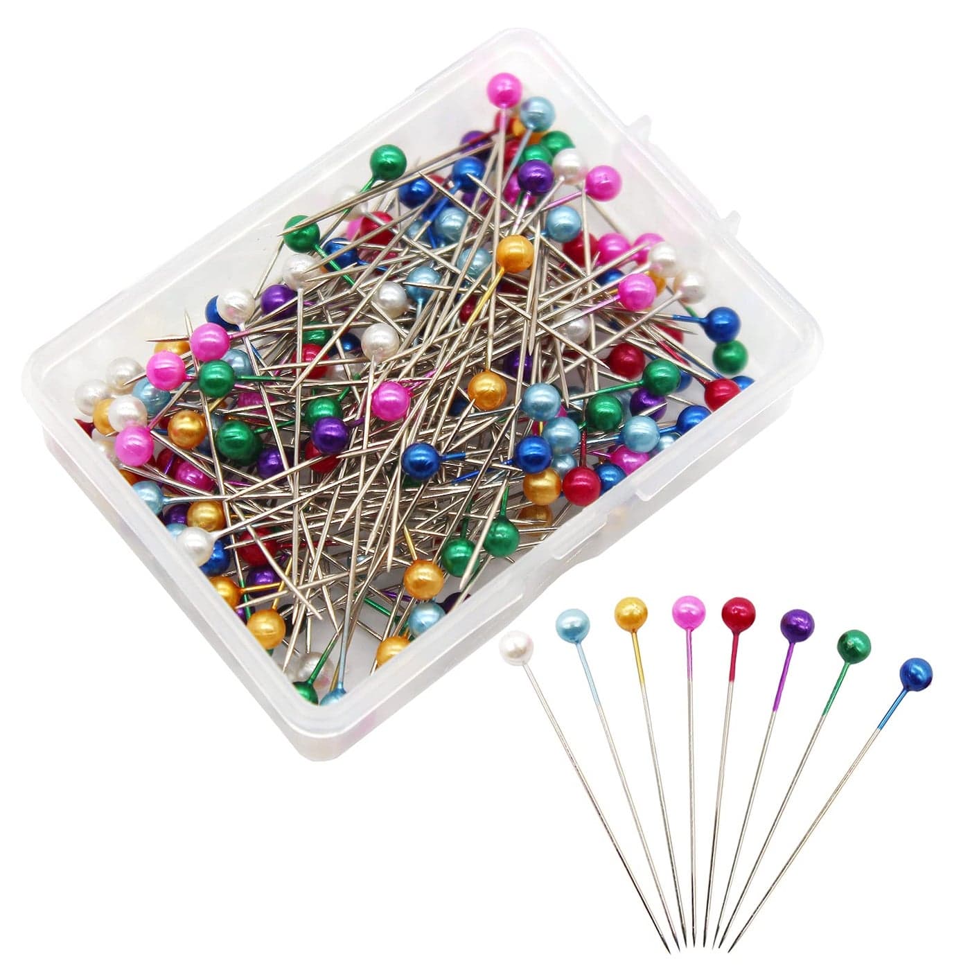 Benvo 250Pcs Sewing Pins with Plastic Pearl Head Pins Straight Quilting Pin 38mm Multicolor Ball Heads Pins with Hanging Plastic Contain Box for DIY Sewing Craft Dressmaker Jewelry Decoration Fabric