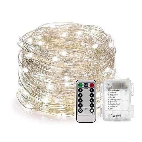 XERGY 100 Led Battery Box&Remote&8 Mode Functions Silver Wire Led Christmas Nye Decoration Fairy String Lights (Cool White) ,10 meters