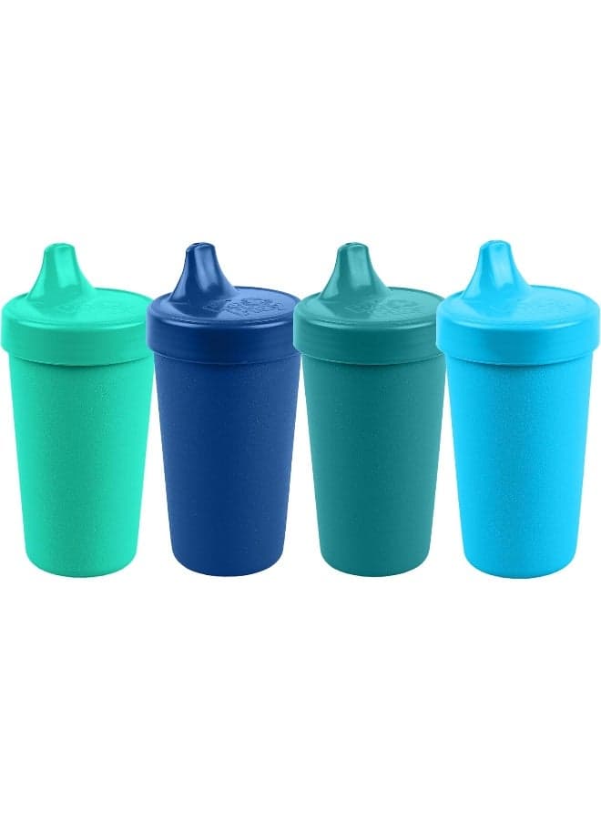 Re Play Made in The USA 4pk No Spill Sippy Cups for Baby, Toddler, and Child Feeding - Sky Blue, Aqua, Navy, Teal (True Blue+)