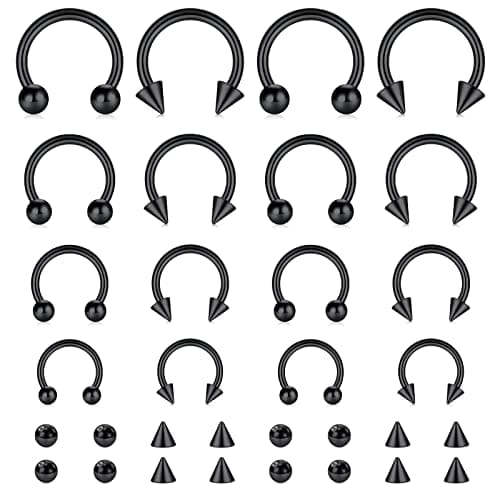 TOKRING 16PCS 16G Septum Nose Rings, Surgical Steel Piercing Jewelry, Cartilage Horseshoe Body Piercing Eyebrow Tragus Lip Rings of Sizes for Women Men 6-12mm