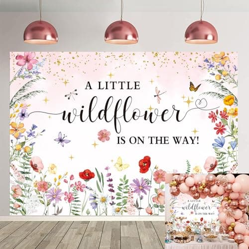 Wildflower Baby Shower Decorations Backdrop Watercolor A Little Wildflower is On The Way Photography Background She is a Wildflower Theme Baby Girls' Baby Shower Cake Table Banner (7X5FT(82x59inch))